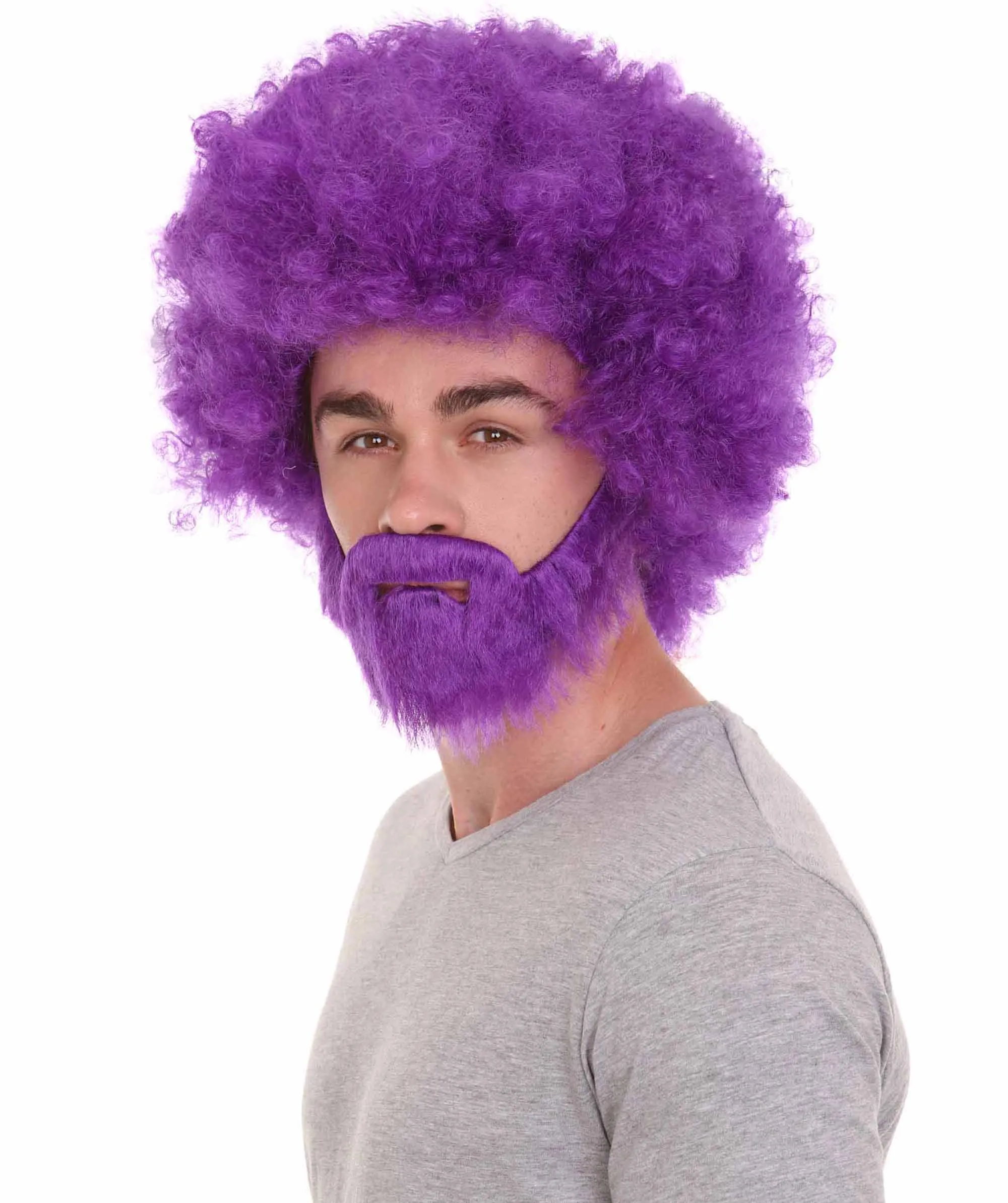 HPO Adult Unisex 80's Painter Afro Wig and Beard Set | Easy and Classic Celebrity Costume | Premium Halloween Wig