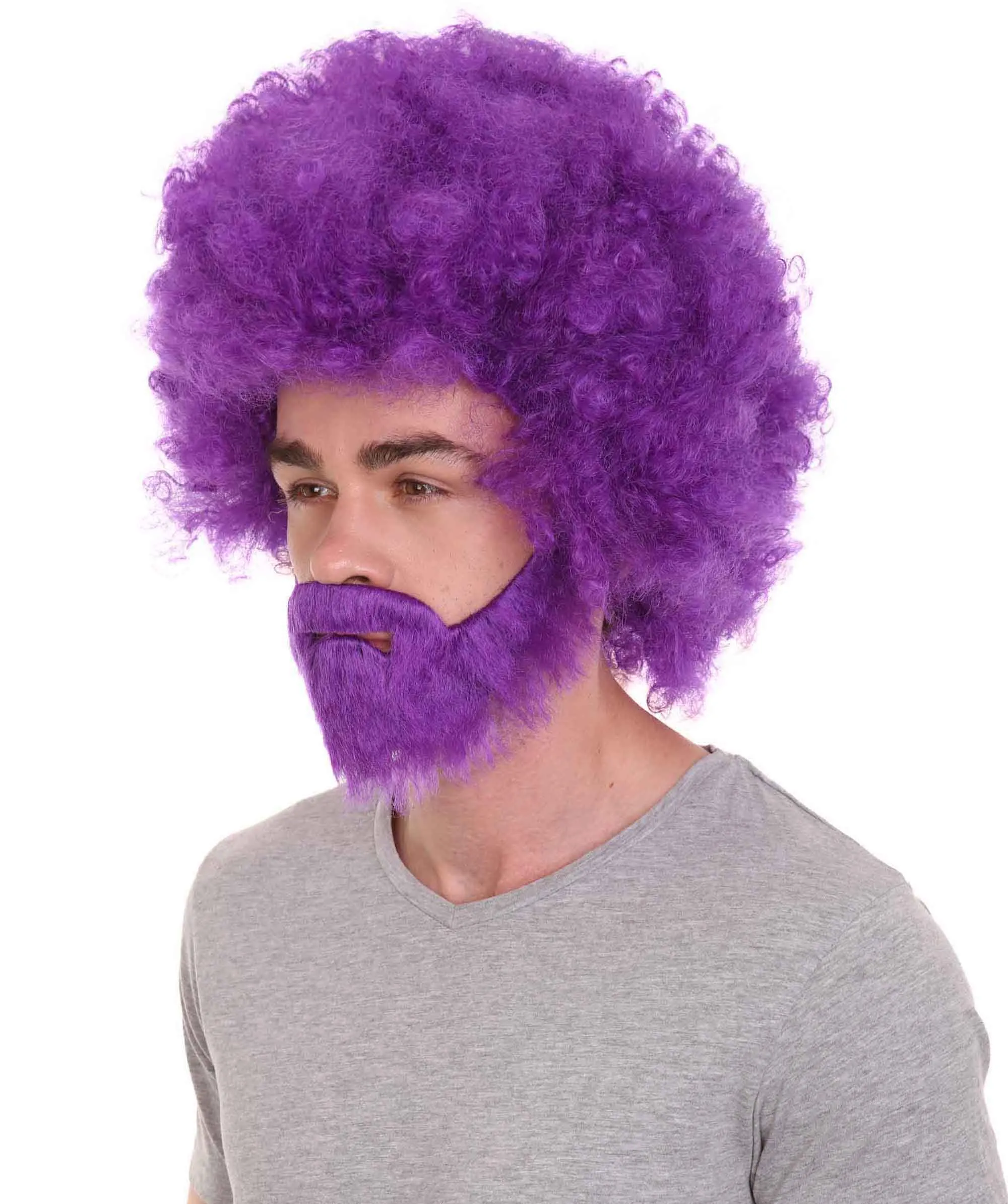 HPO Adult Unisex 80's Painter Afro Wig and Beard Set | Easy and Classic Celebrity Costume | Premium Halloween Wig