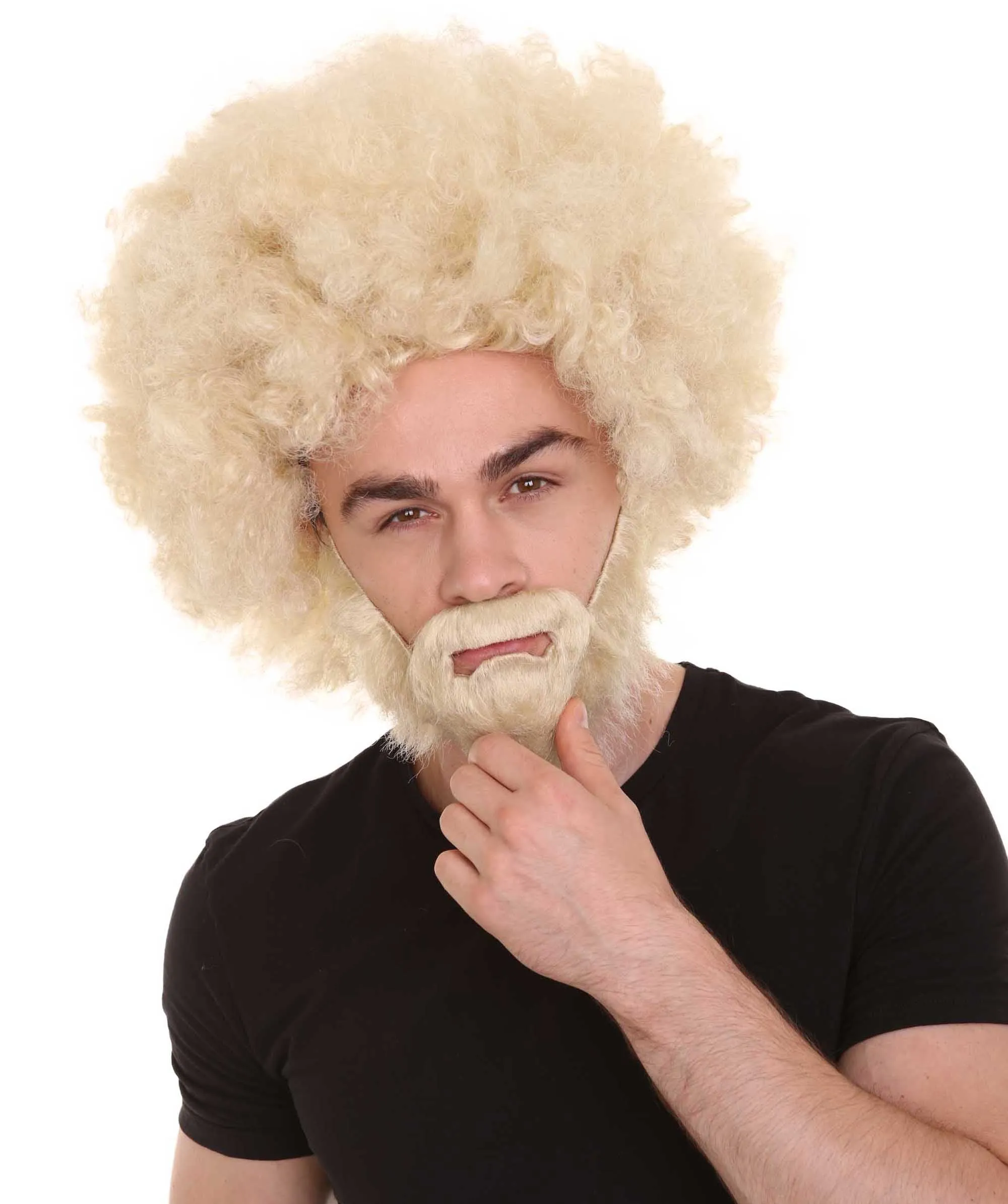 HPO Adult Unisex 80's Painter Afro Wig and Beard Set | Easy and Classic Celebrity Costume | Premium Halloween Wig