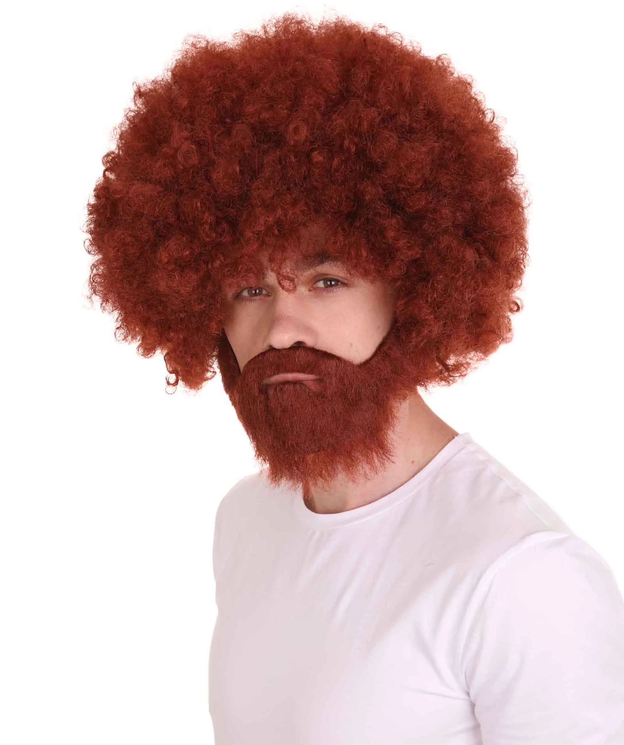 HPO Adult Unisex 80's Painter Afro Wig and Beard Set | Easy and Classic Celebrity Costume | Premium Halloween Wig