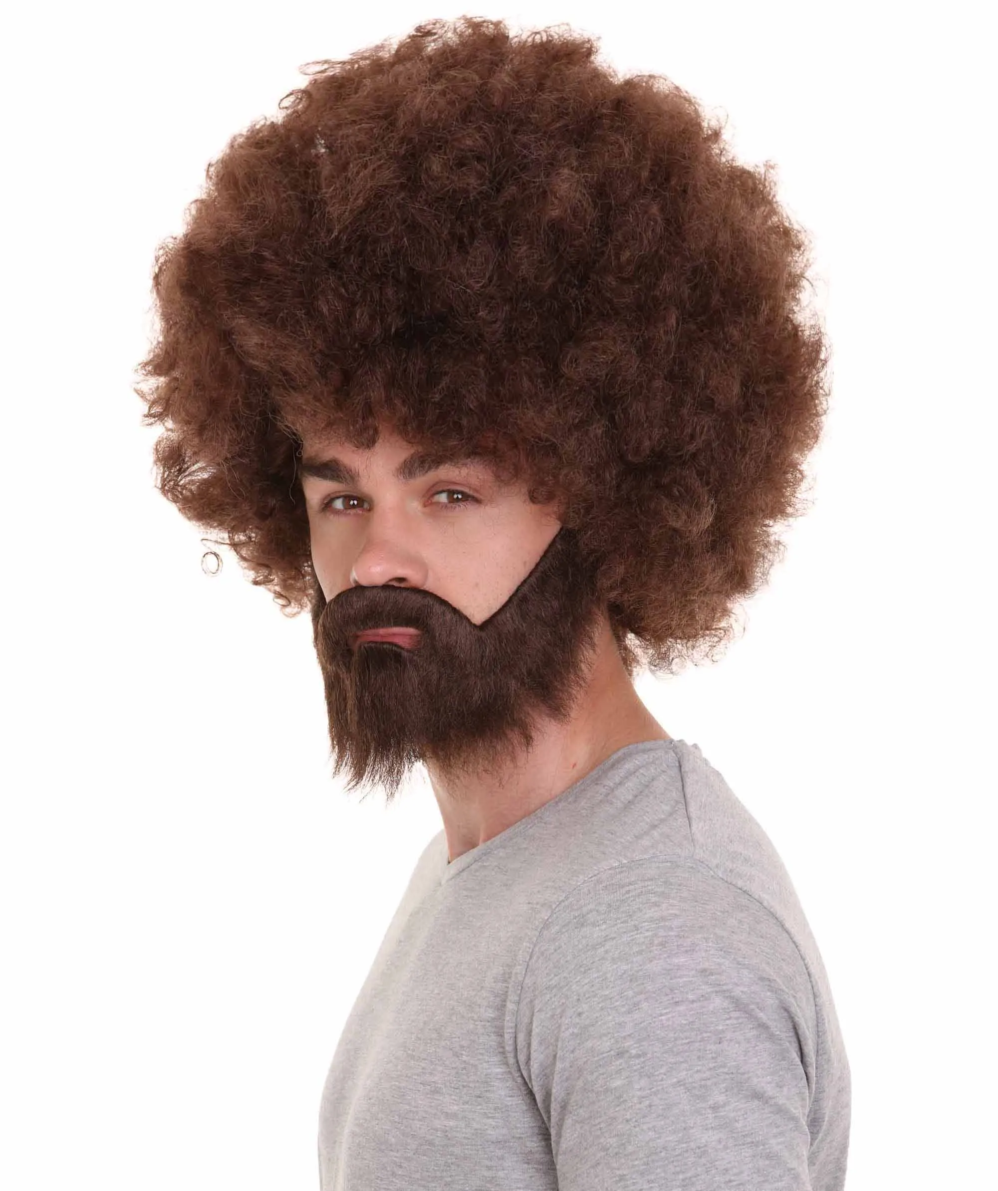 HPO Adult Unisex 80's Painter Afro Wig and Beard Set | Easy and Classic Celebrity Costume | Premium Halloween Wig