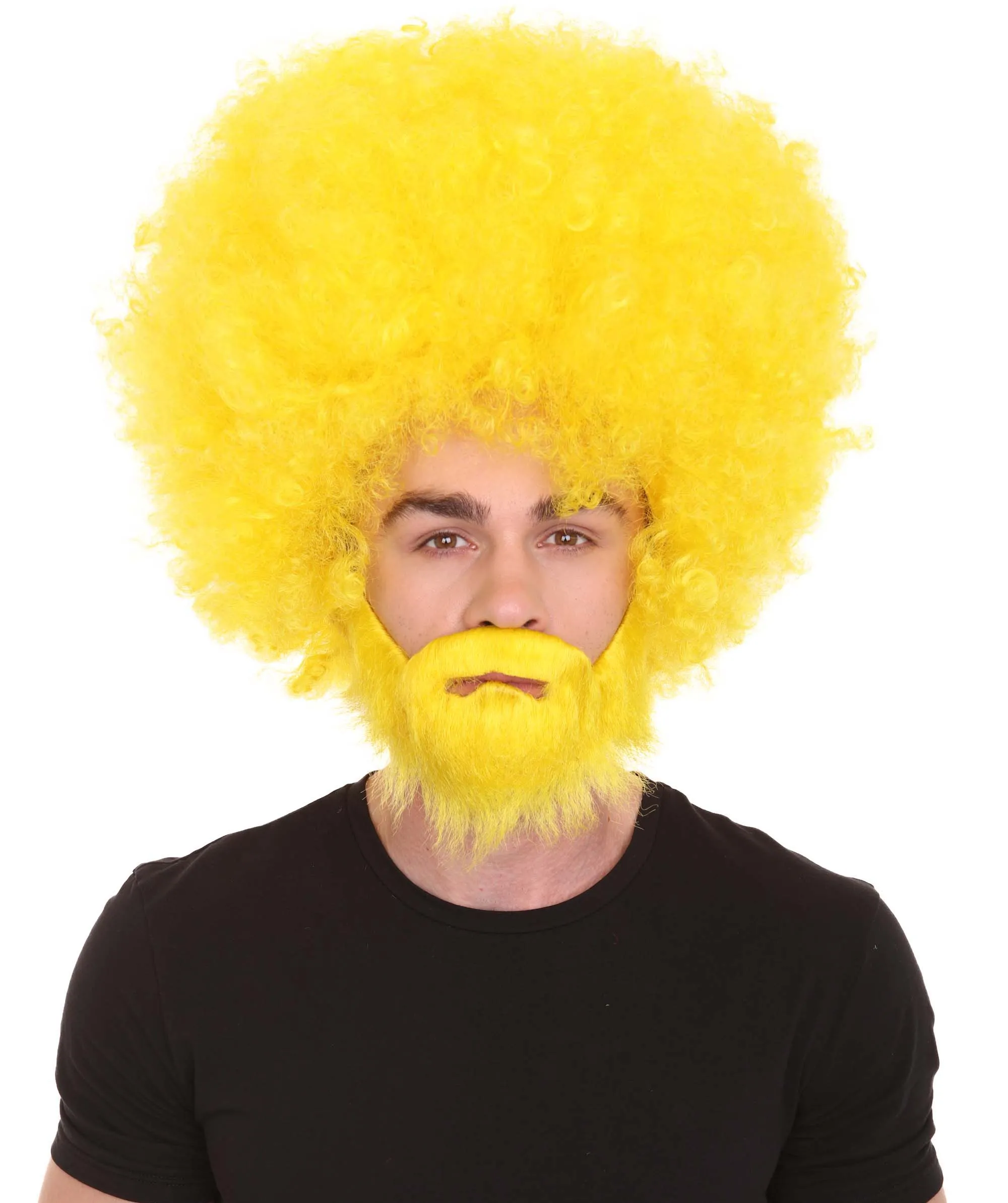 HPO Adult Unisex 80's Painter Afro Wig and Beard Set | Easy and Classic Celebrity Costume | Premium Halloween Wig