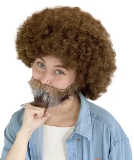 HPO Adult Unisex 80's Painter Afro Wig and Beard Set | Easy and Classic Celebrity Costume | Premium Halloween Wig