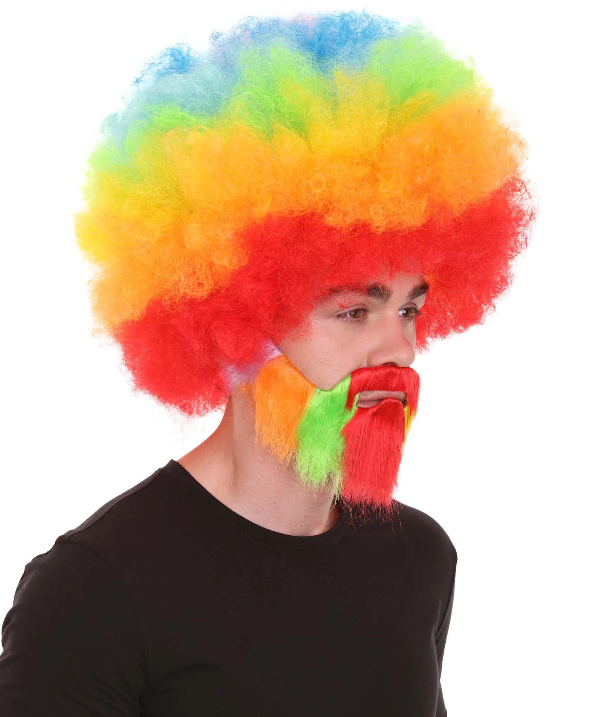 HPO Adult Unisex 80's Painter Afro Wig and Beard Set | Easy and Classic Celebrity Costume | Premium Halloween Wig