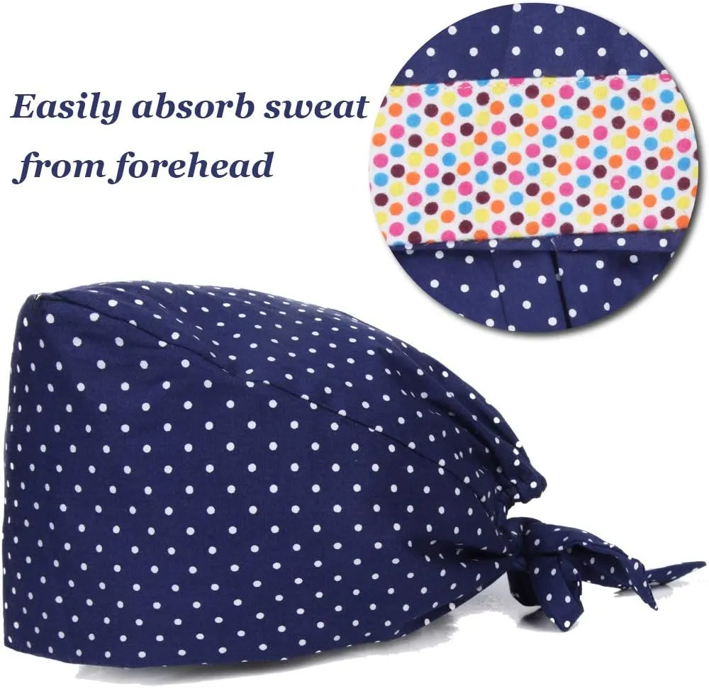 Kousenpu Adjustable Working Cap,Elastic Tie-Back Scrub Cap, Unisex, One Size Multiple Color
