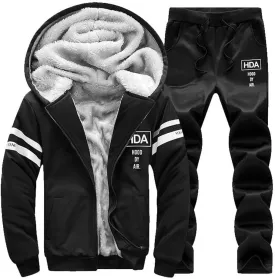 MANTORS Men's Tracksuit Winter Soft Hooded Fleece Sweatsuits Warm Pullover Coats 2 Pieces Outfits Set