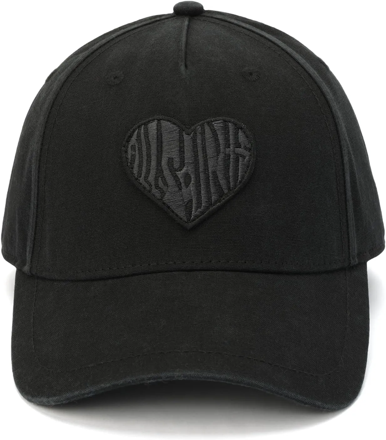 Men's Heart Patch Baseball Cap, Hat with Adjustable Strap, 100% Cotton, Curved Brim, Black