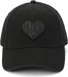 Men's Heart Patch Baseball Cap, Hat with Adjustable Strap, 100% Cotton, Curved Brim, Black