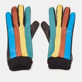 Multicolor Color Block Leather Gloves M