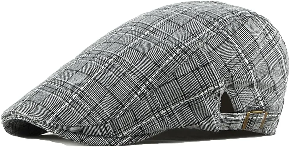 Newsboy Hats for Men Adjustable Plaid Ivy Flat Cap Gatsby Cabbie Driving Hat