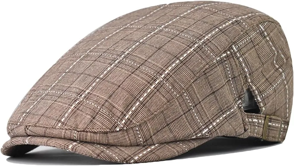 Newsboy Hats for Men Adjustable Plaid Ivy Flat Cap Gatsby Cabbie Driving Hat