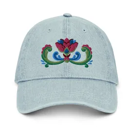 Norwegian Rosemaling Embroidered Denim Dad Hat