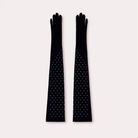 Nylon Runway Opera Glove with Pearls
