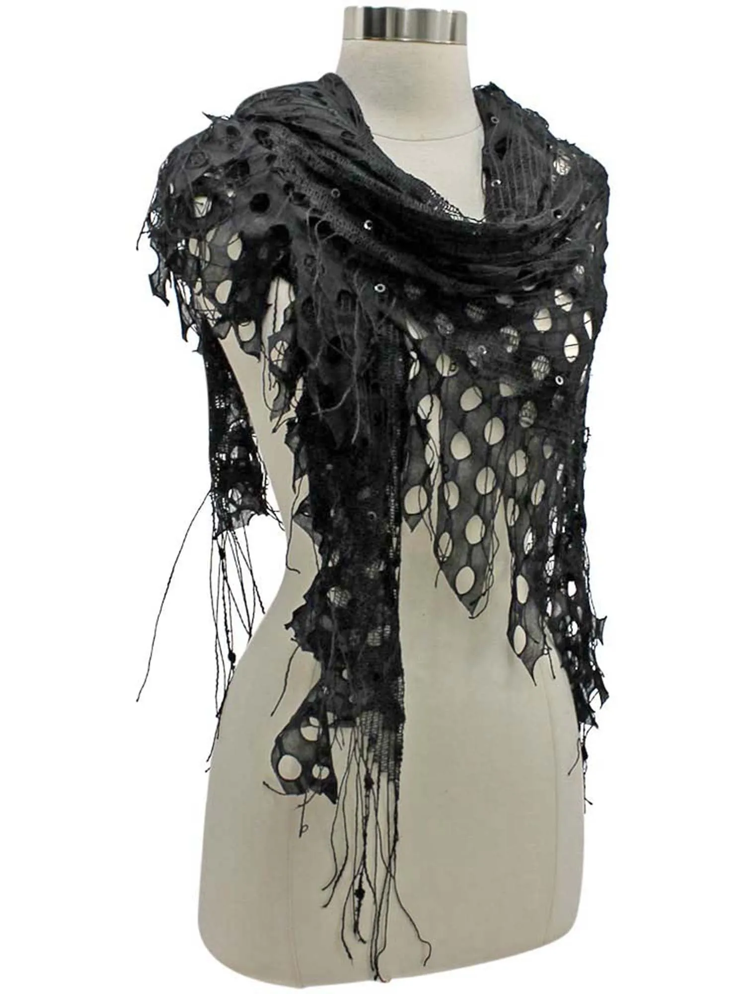 Open Knit Lace Net Fringed Shawl Scarf Wrap
