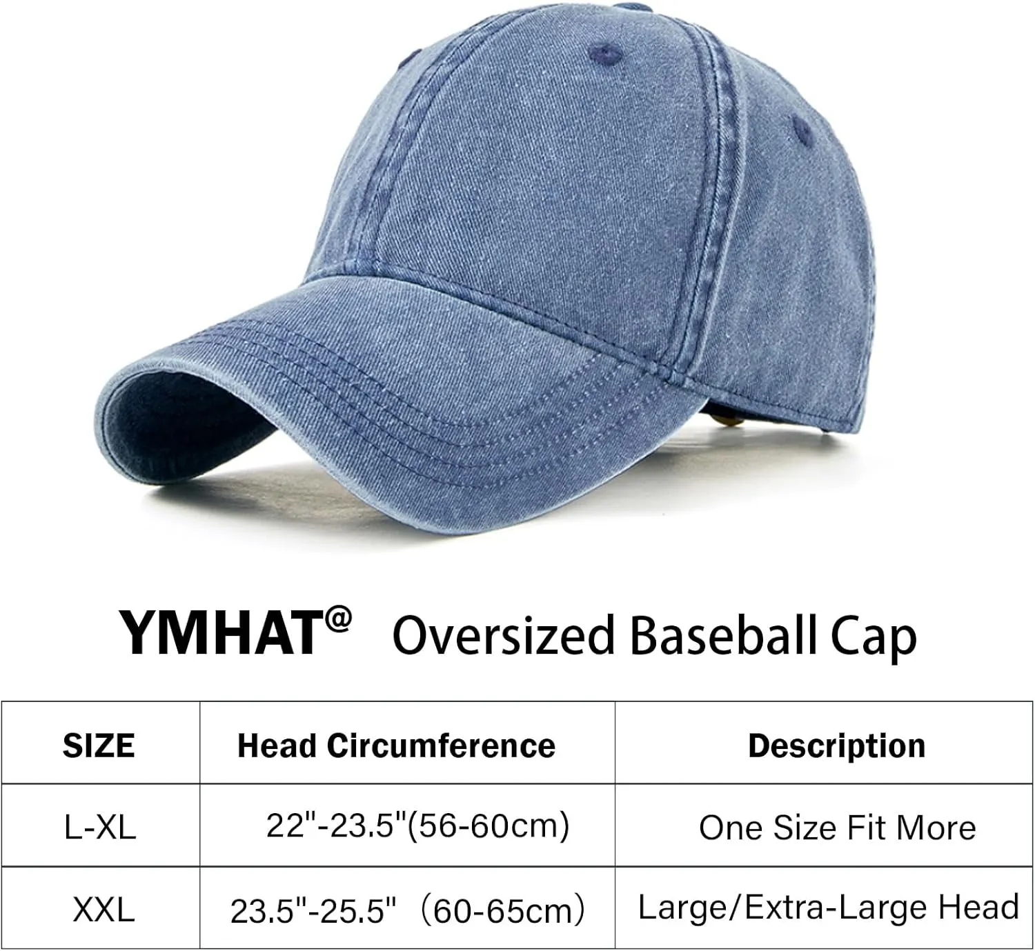 Oversized XL XXL 100% Cotton Basebal Cap Large Dad Washed Sport Cap Unconstructed Low Profilel Hat for Big Head(23.5"-25.5")