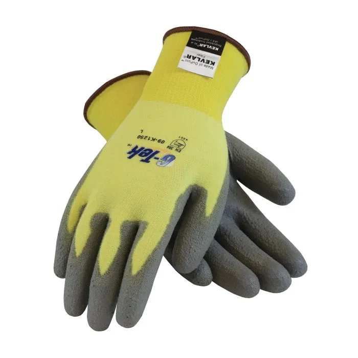 PIP G-Tek KEV 09-K1250V/XL Seamless Knit DuPont Kevlar/Elastane Glove with Polyurethane Coated Flat Grip Work Gloves, Vend Ready, Yellow, X-Large, 1 Pair