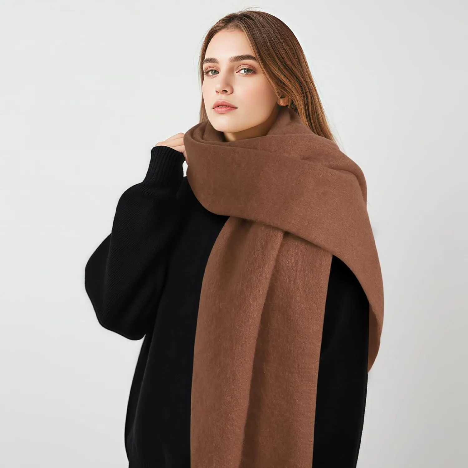 Pure Color Mohair Winter Scarf - Warm Cashmere Feel Scarf for Women and Men