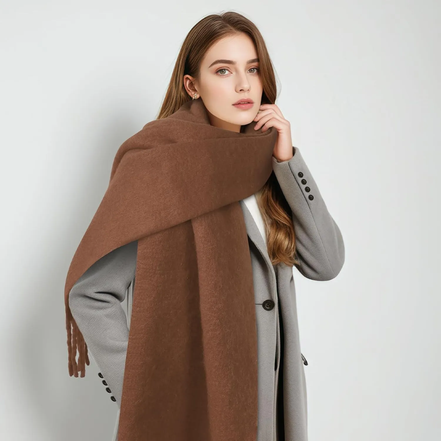 Pure Color Mohair Winter Scarf - Warm Cashmere Feel Scarf for Women and Men