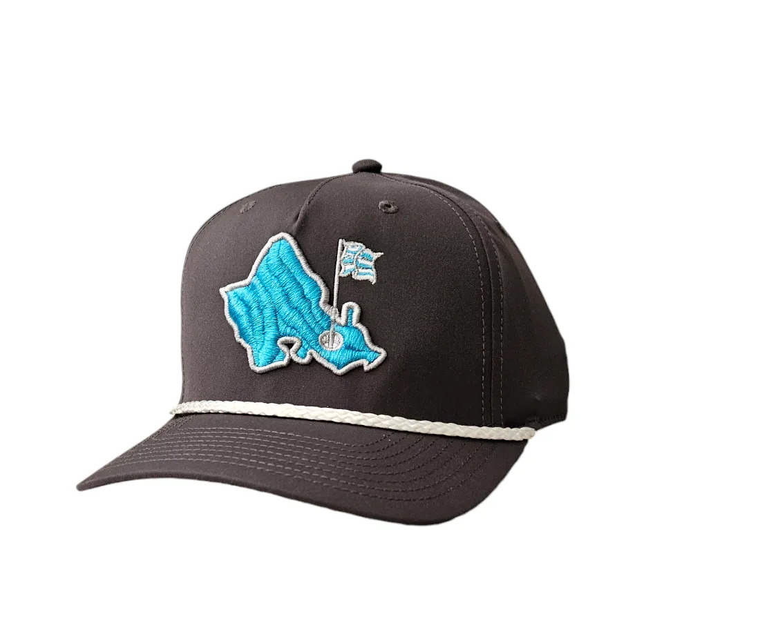 "OGA Mauka Island 5 Panel" - 5 Panel Rope Snapback - Charcoal - Aqua Logo