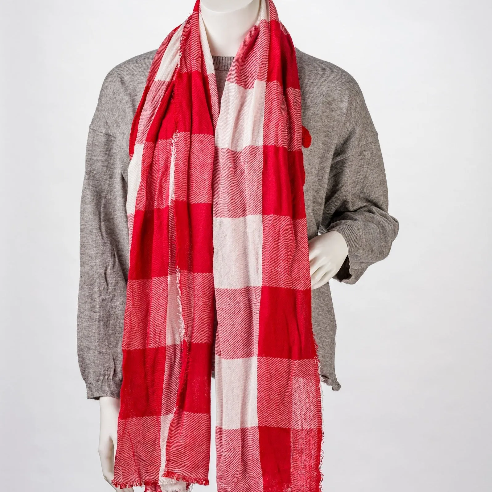 Red/White Plaid Woven Scarf