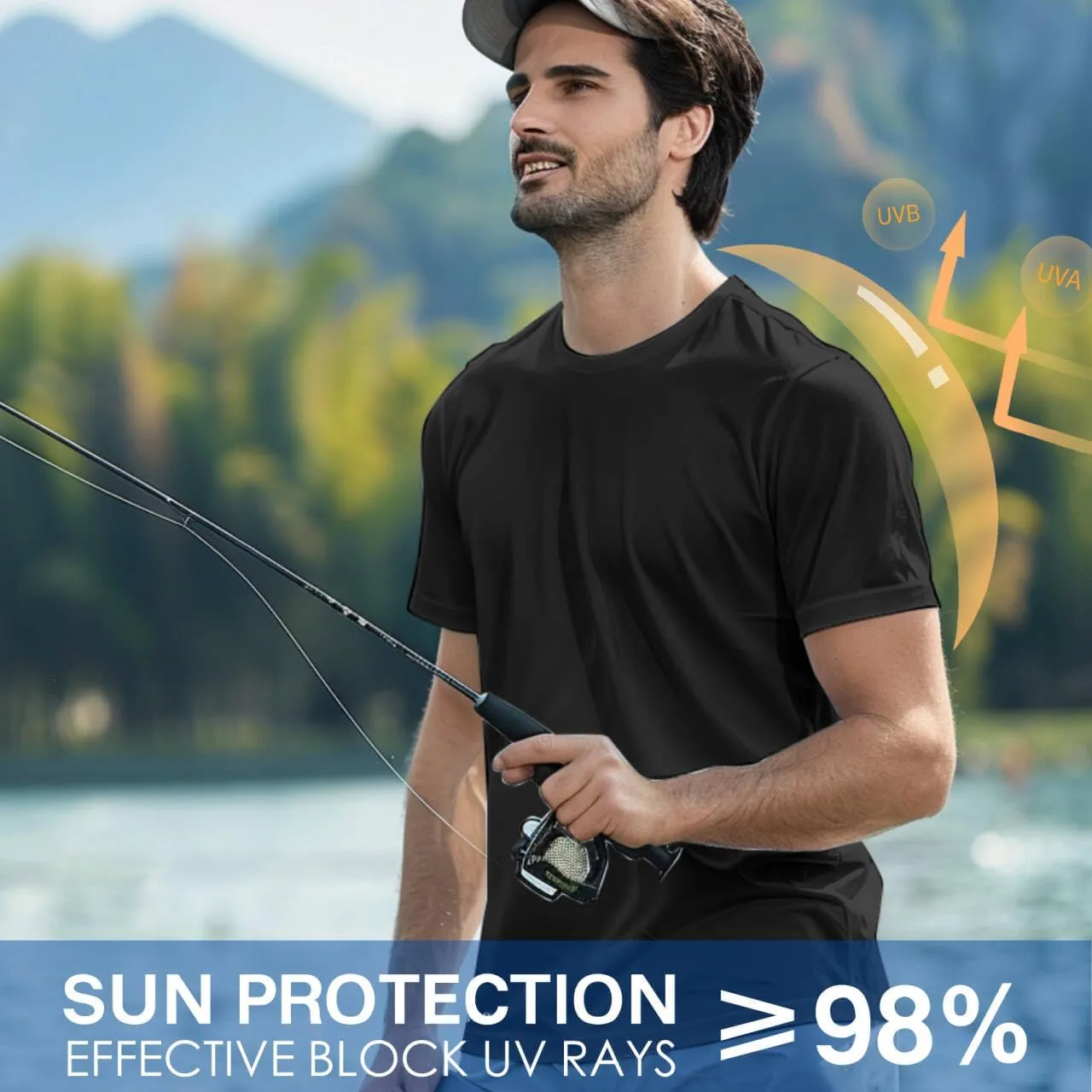 Riverruns Fishing T-Shirt Mens UPF 50  Sun Protection Fishing Shirt Short Sleeve Performance Tee #1006