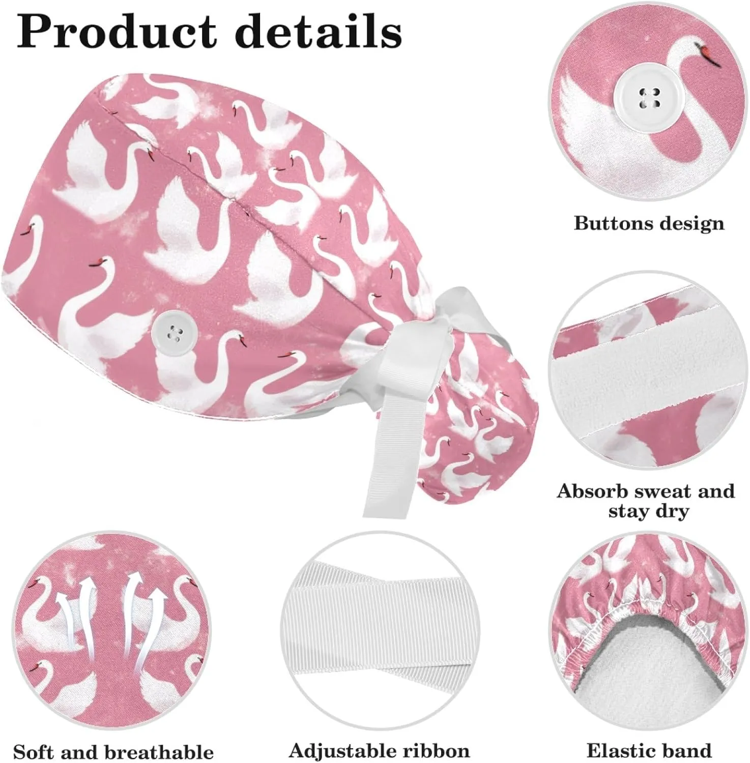 Scrub Caps Women, Ponytail Holder Surgical Cap with Hair Scrunchy