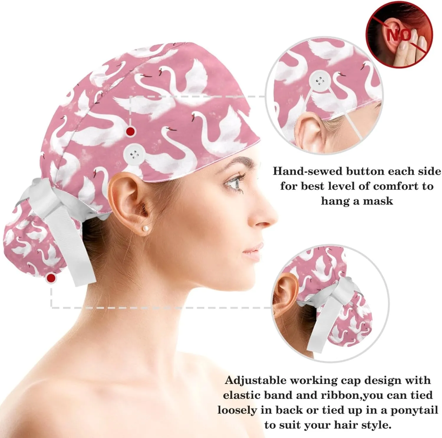 Scrub Caps Women, Ponytail Holder Surgical Cap with Hair Scrunchy