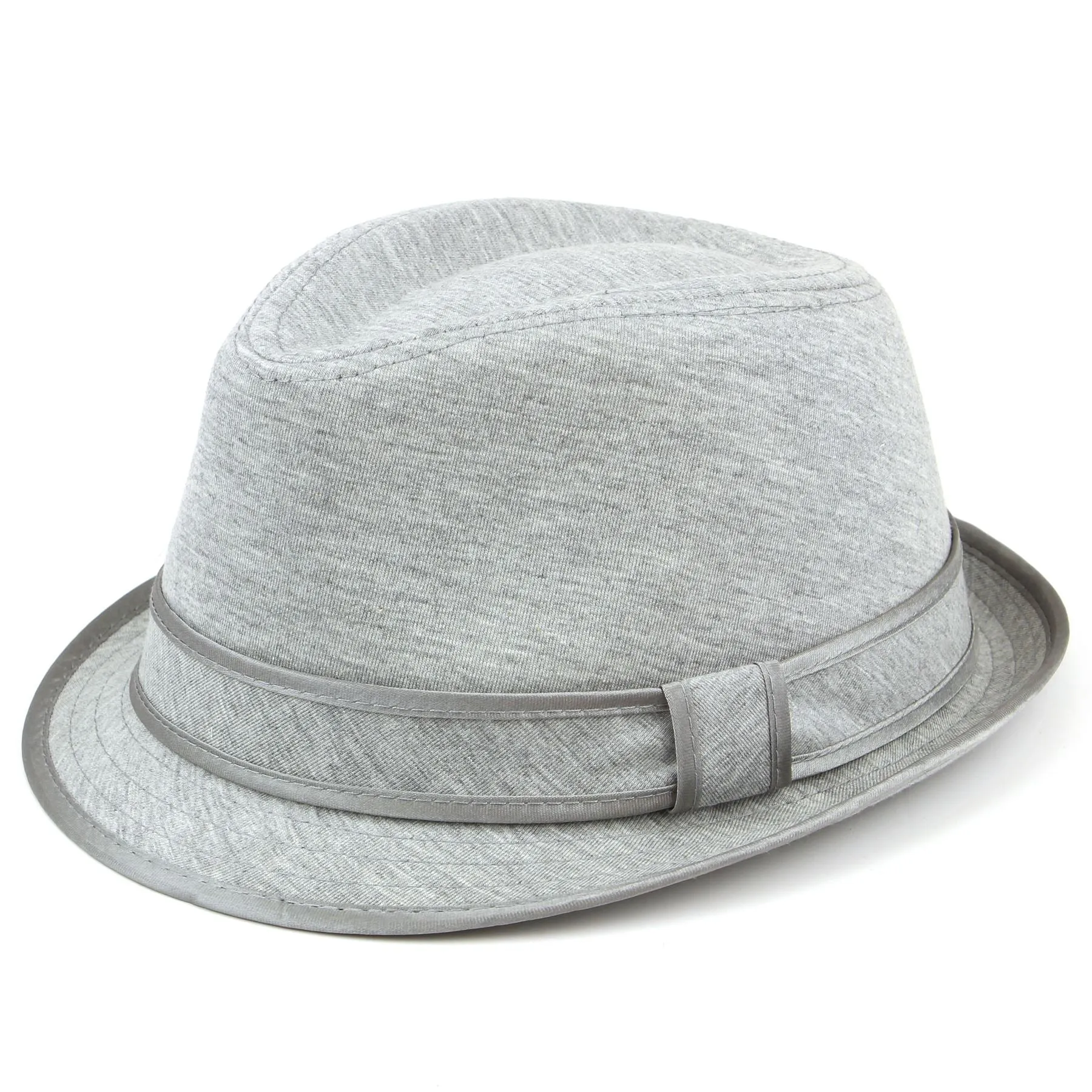 Simple grey cotton trilby hat with band and trim - Grey