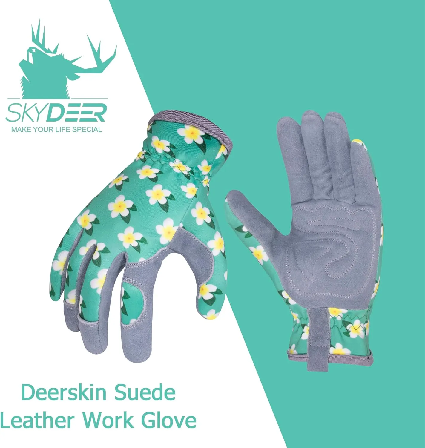 SKYDEER Premium Genuine Deerskin Suede Women's Gardening Gloves, Ultra-Soft Padded, Comfort Fit for Work (SD6611/L)