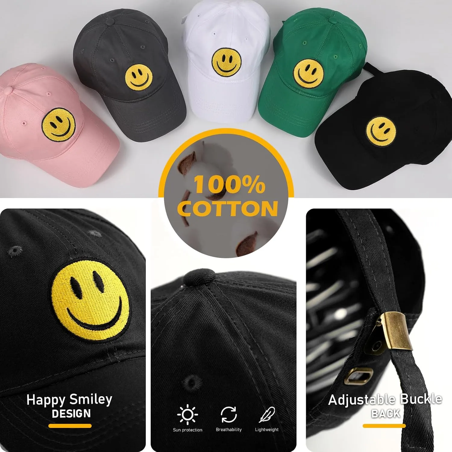 SONMONY Smile Face Baseball Cap for Women Men Cute Baseball Caps Unstructured Cotton Dad Hat