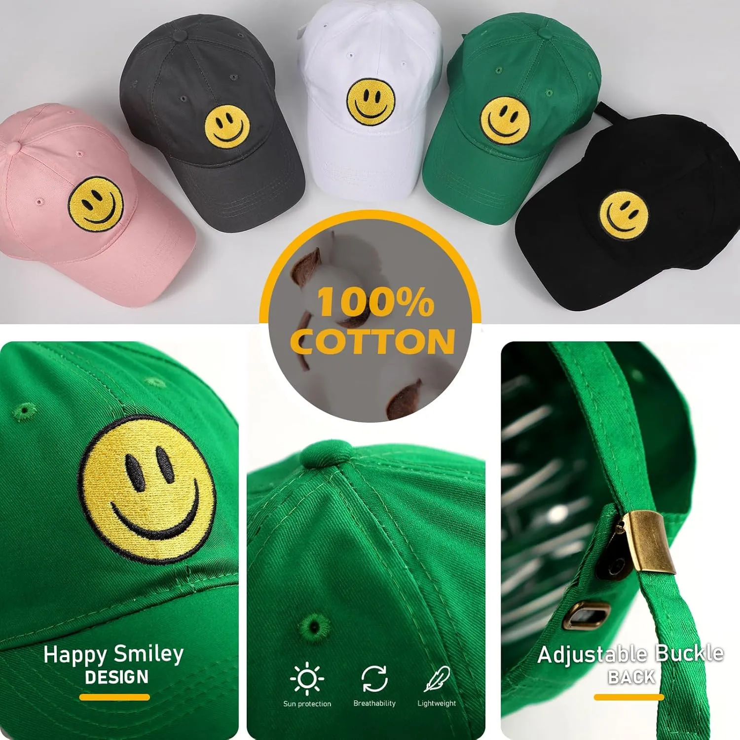 SONMONY Smile Face Baseball Cap for Women Men Cute Baseball Caps Unstructured Cotton Dad Hat