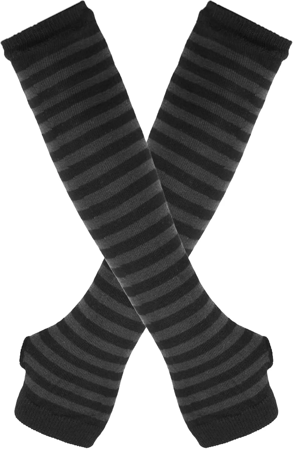 UTTPLL Womens Punk Gothic Long Arm Warmers Striped Fingerless Gloves Winter Knitted Stretchy Mittens Thumb Hole Wrist Warmer