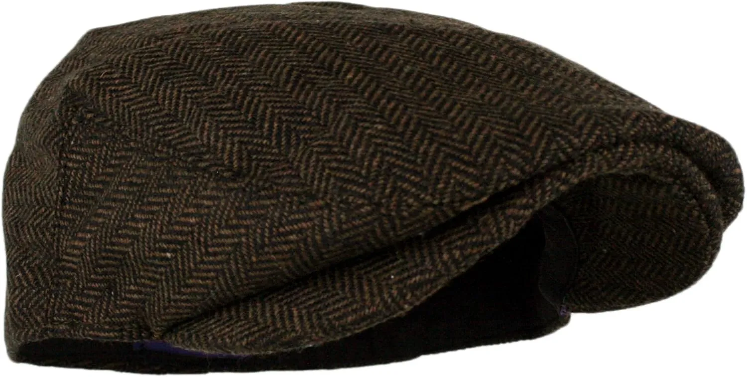 Wonderful Fashion Men's Classic Herringbone Tweed Wool Blend Newsboy Ivy Hat (Large/X-Large, Charcoal)