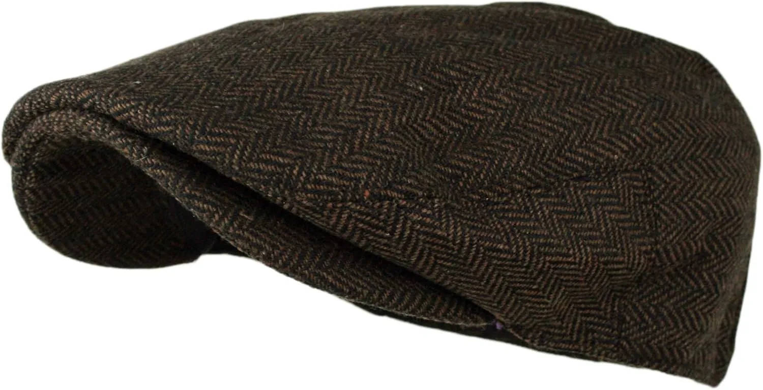Wonderful Fashion Men's Classic Herringbone Tweed Wool Blend Newsboy Ivy Hat (Large/X-Large, Charcoal)