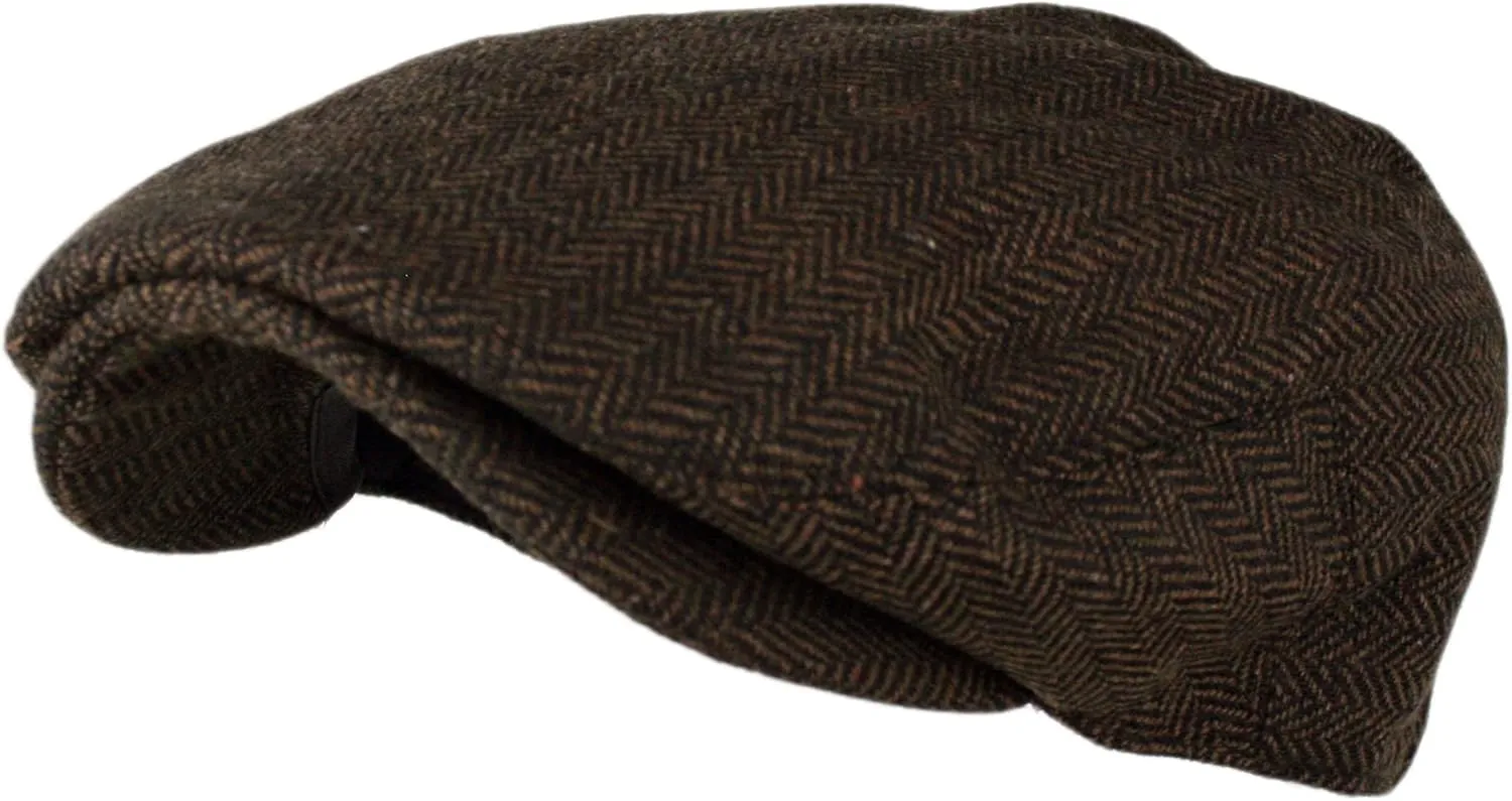 Wonderful Fashion Men's Classic Herringbone Tweed Wool Blend Newsboy Ivy Hat (Large/X-Large, Charcoal)