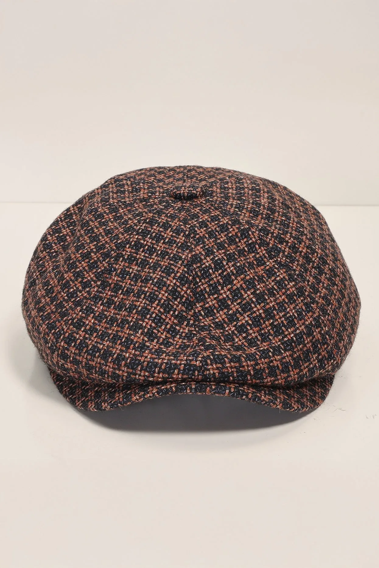 Wool Blend Houndstooth Newsboy Cap - Bronze Navy