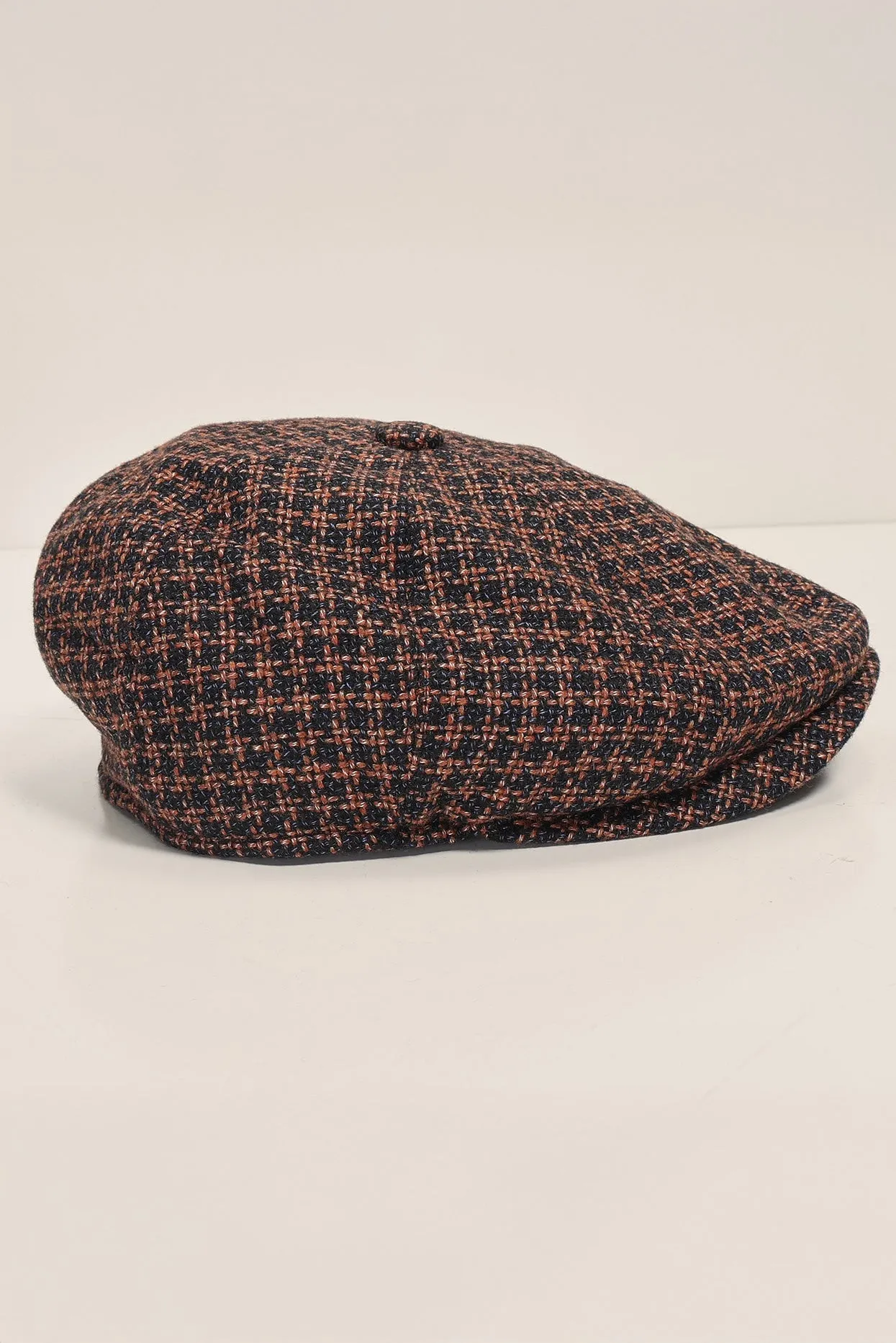 Wool Blend Houndstooth Newsboy Cap - Bronze Navy