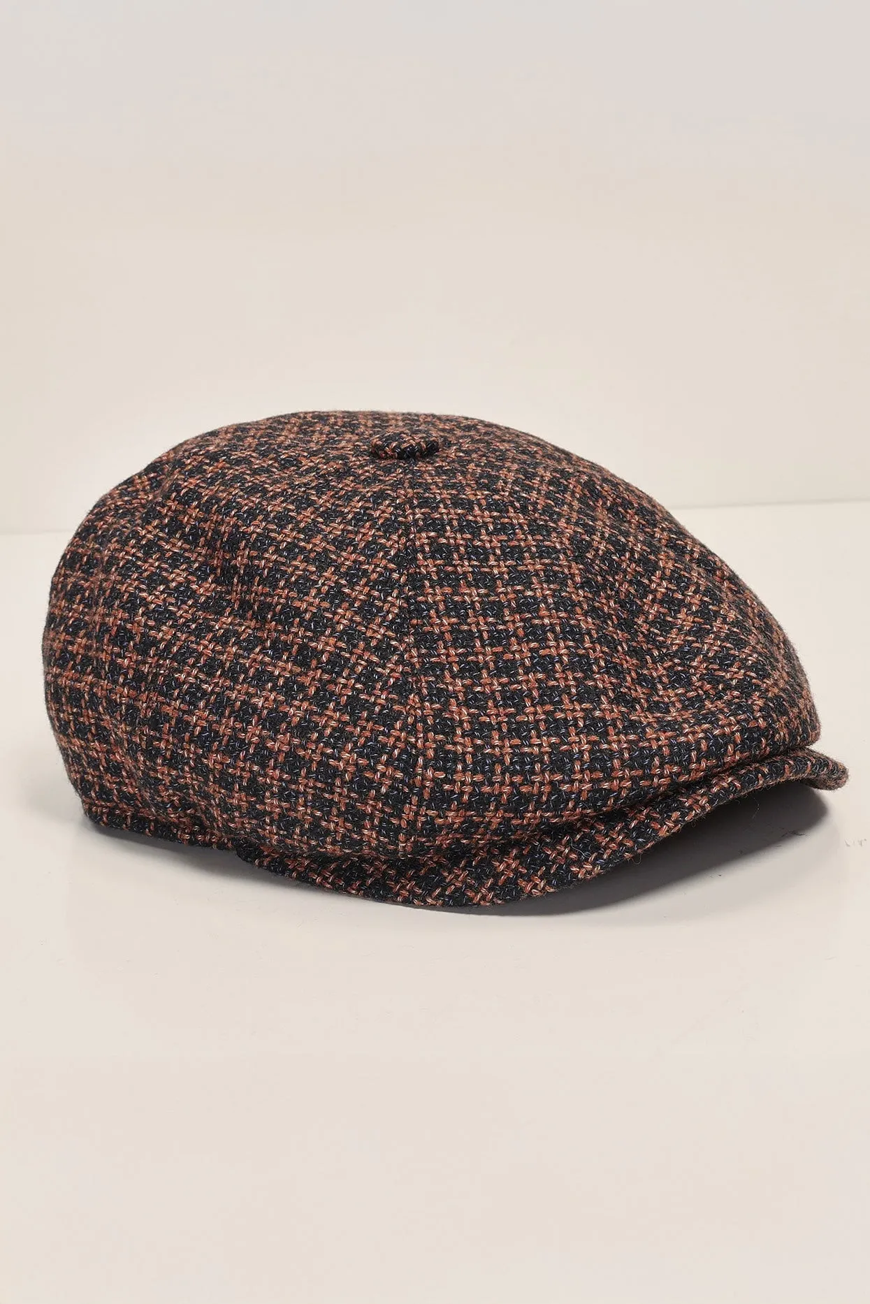 Wool Blend Houndstooth Newsboy Cap - Bronze Navy
