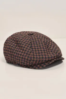 Wool Blend Houndstooth Newsboy Cap - Bronze Navy