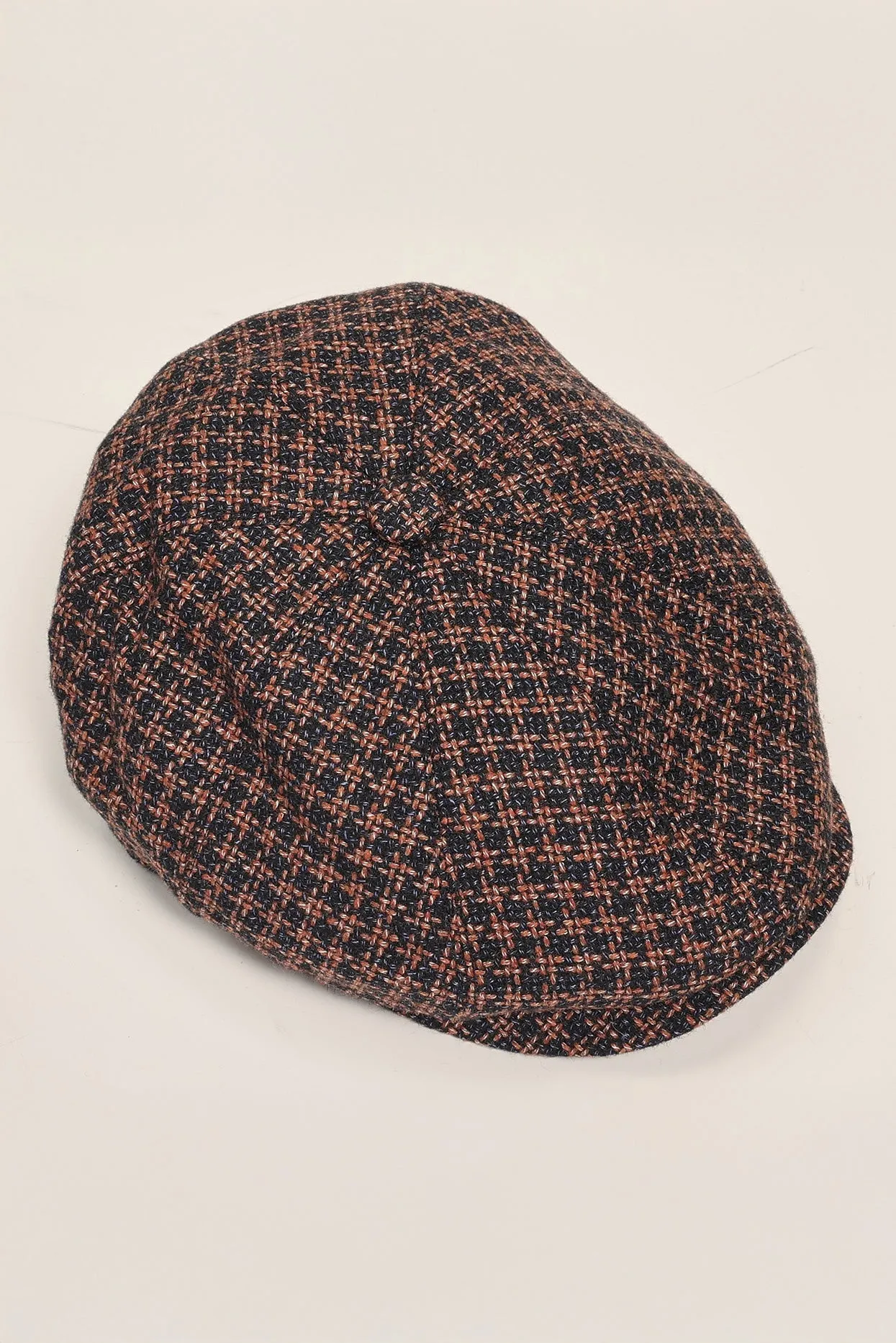 Wool Blend Houndstooth Newsboy Cap - Bronze Navy