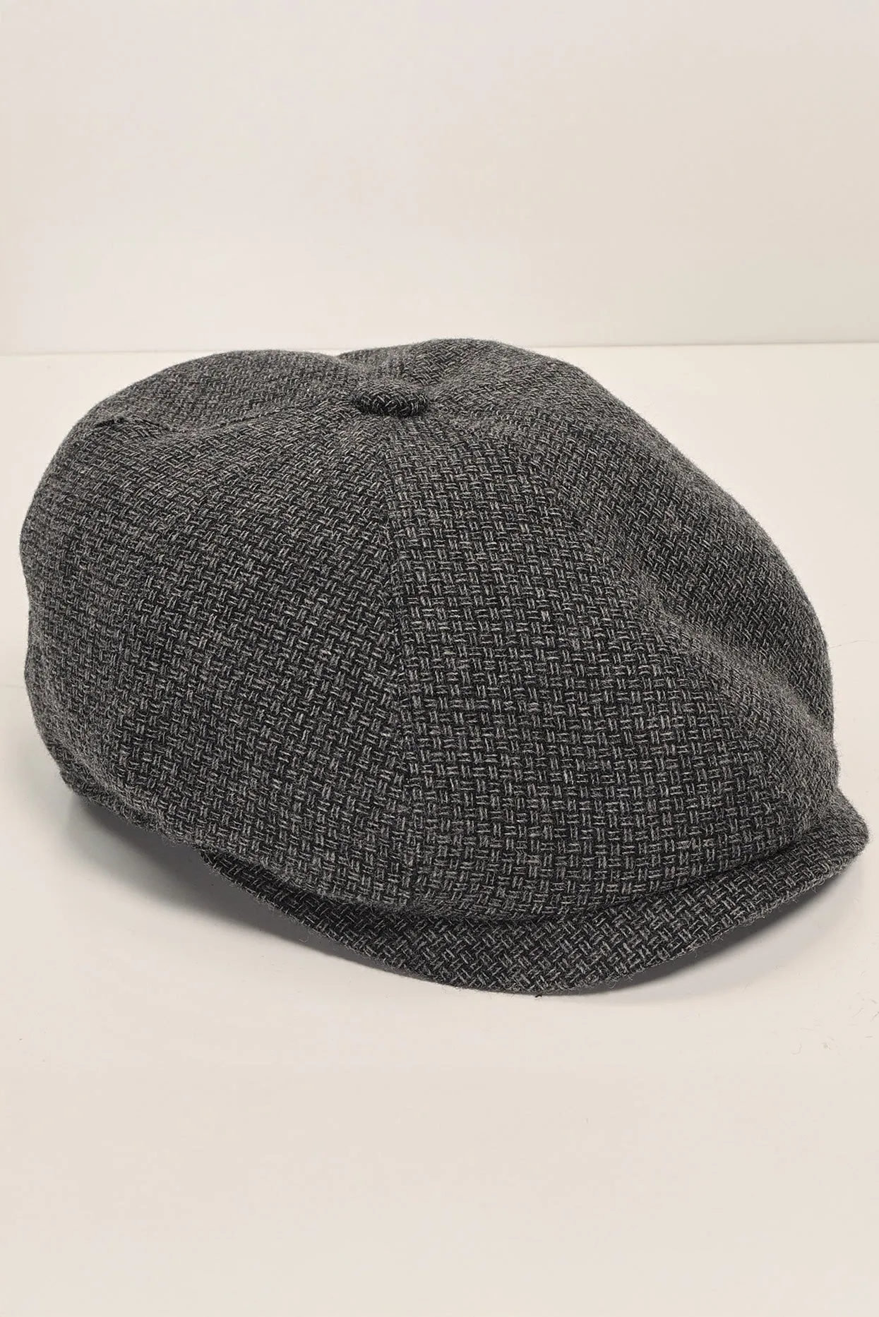 Wool Blend Micro Plaid Newsboy Cap - Anthracite