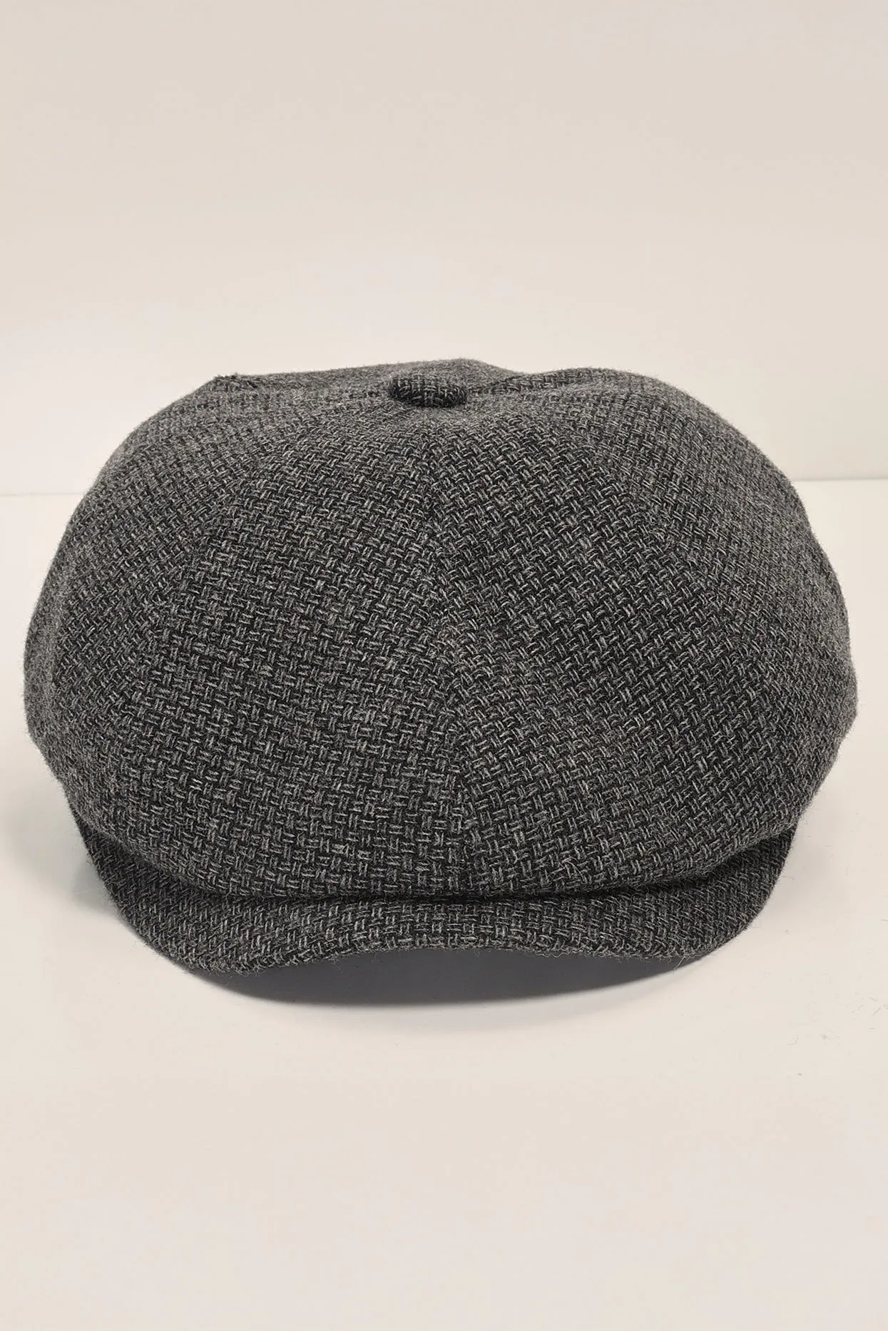 Wool Blend Micro Plaid Newsboy Cap - Anthracite