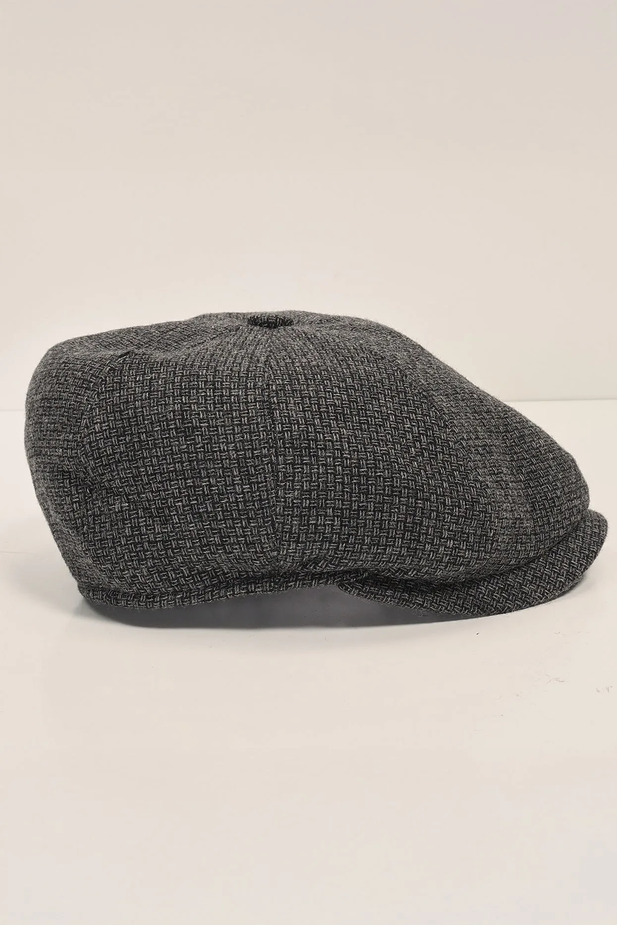 Wool Blend Micro Plaid Newsboy Cap - Anthracite