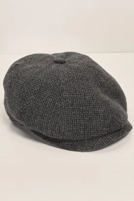 Wool Blend Micro Plaid Newsboy Cap - Anthracite