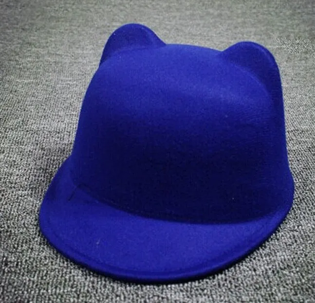 Wool Kitty Cat Ears Bowler Hat Derby Trilby Cap Girls Adult