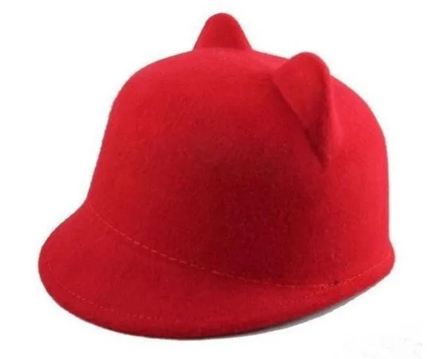 Wool Kitty Cat Ears Bowler Hat Derby Trilby Cap Girls Adult