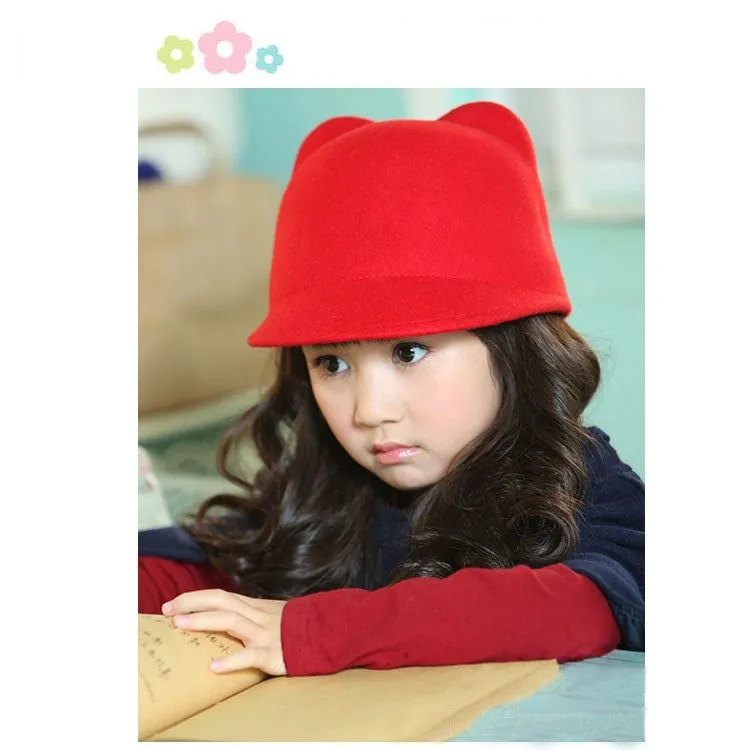 Wool Kitty Cat Ears Bowler Hat Derby Trilby Cap Girls Adult