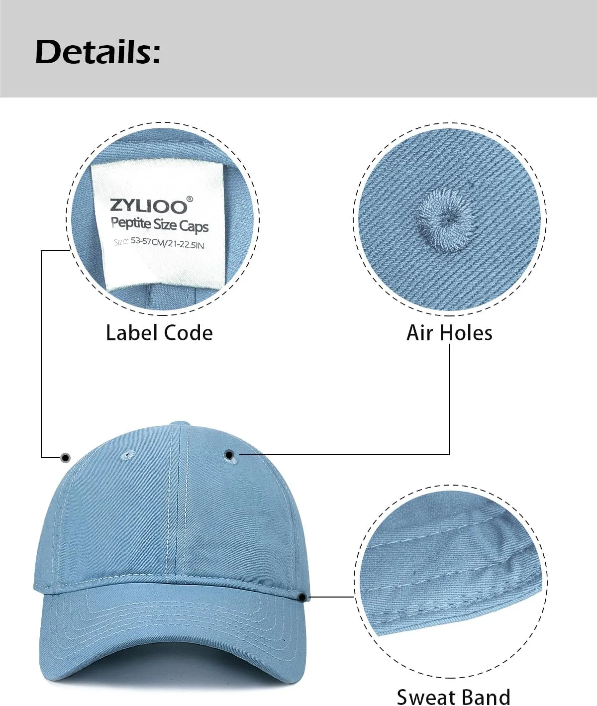 Zylioo Small Baseball Cap,Petite Size Ball Cap,Relaxed Little Sports Cap,Adjustable Fitted Golf Cap for Men Women